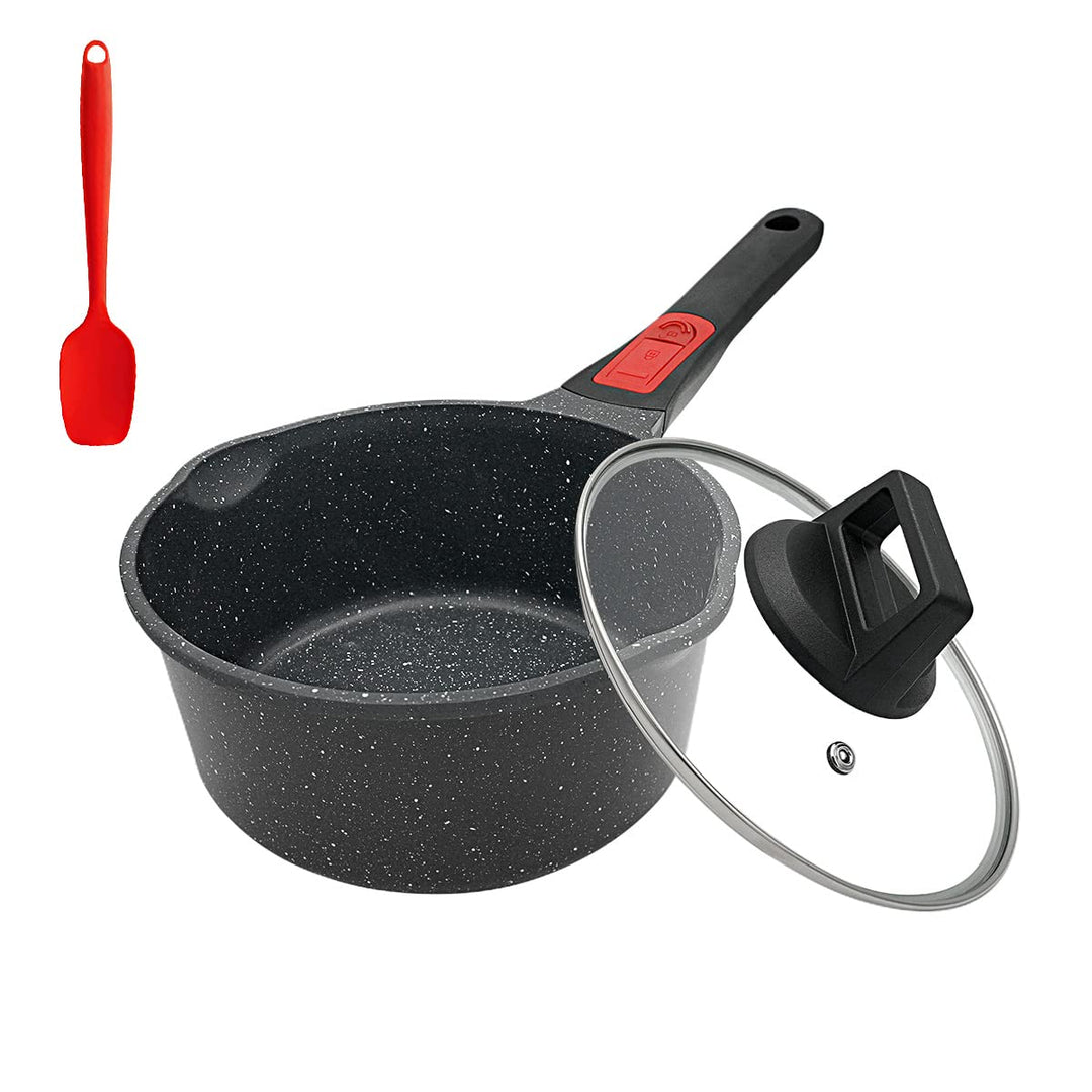Bobikuke Stielkasserolle 16 cm mit Deckel Kochtopf Induktion Antihaft Pfanne, 1,5L Milchtopf mit Aus