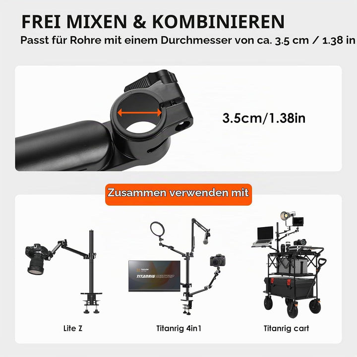 TARION Titanrig Arm Module Z: Kamera Tischstativ Overhead Stativ Tischhalterung Klemmstativ Flexibel