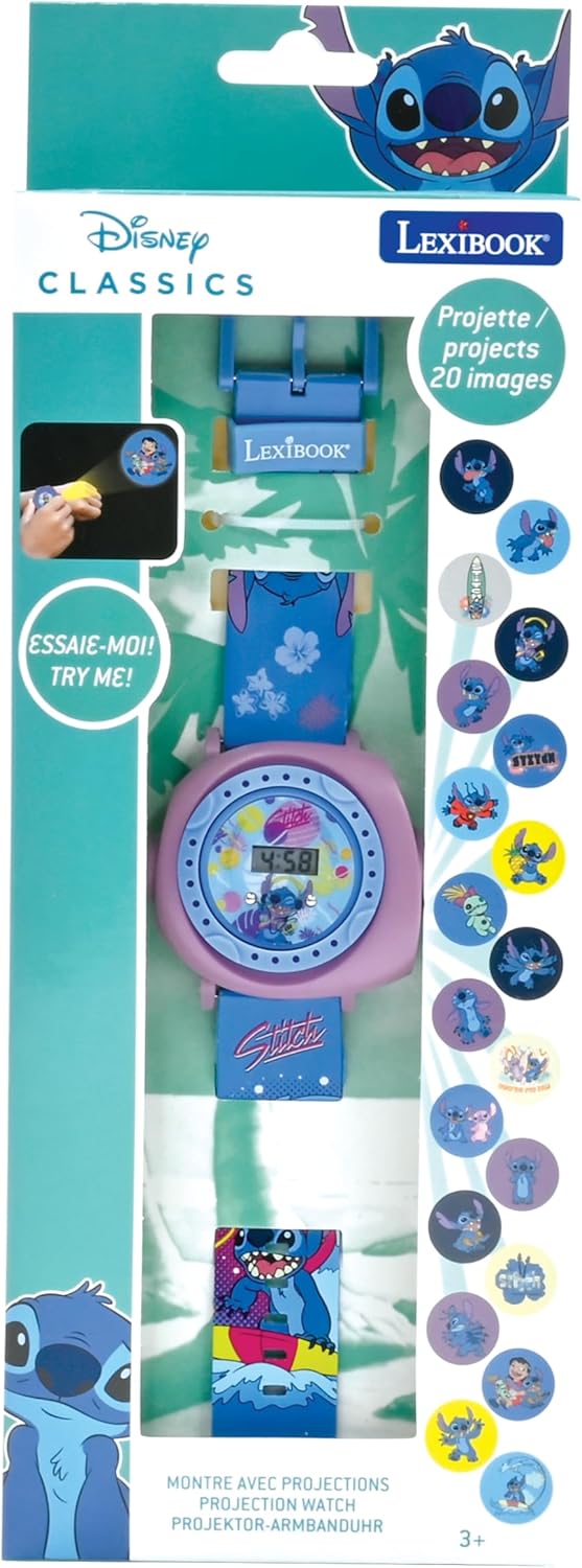 Lexibook - Disney Stitch - Verstellbare Projektionsuhr mit digitalem Bildschirm - 20 Bilder von Lilo