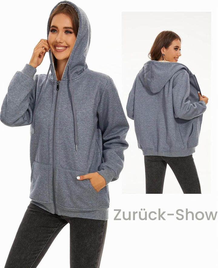 MOVE BEYOND Sweatjacke Damen Kapuzenjacke Hoodie Fleece mit Zipper Fleecepullover Fleecejacke mit Ka