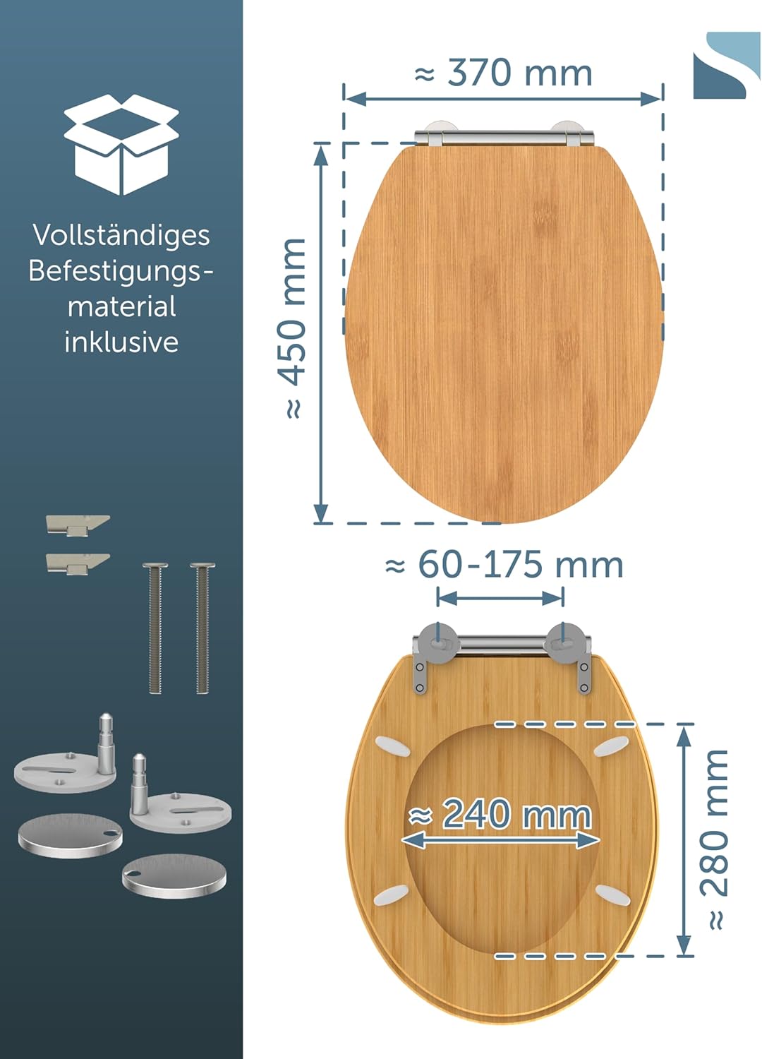SCHÜTTE WC Sitz mit Absenkautomatik & Schnellverschluss | Abnehmbarer Toilettendeckel Holz zur Reini