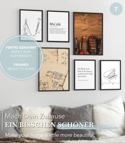 Papierschmiede® Mood Poster Set Musik, Fertiges Bilder Set mit Rahmen (Holz, schwarz), Wohnzimmer De