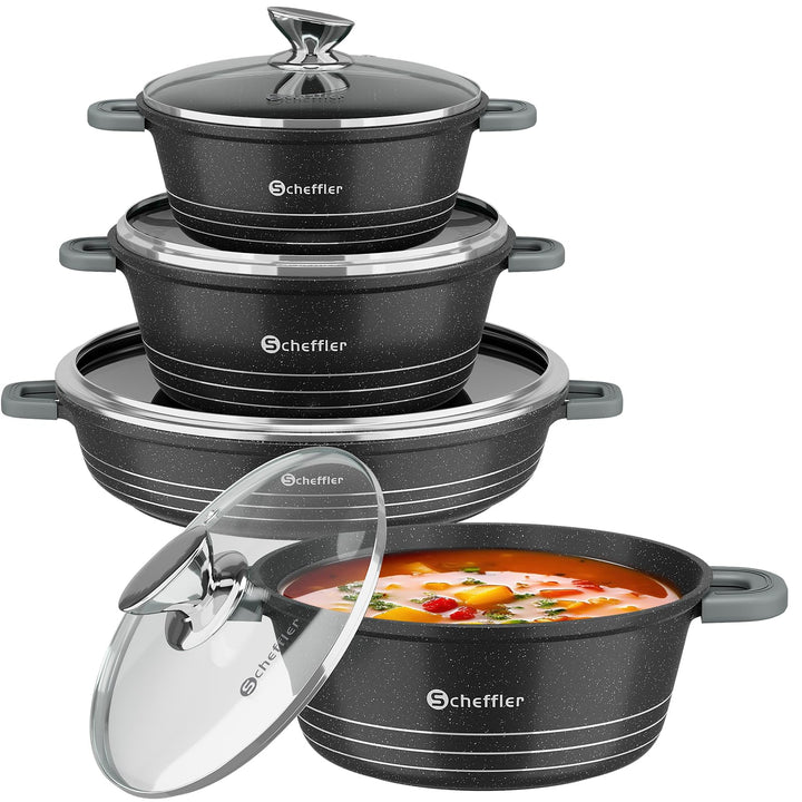 Topfset Scheffler 20cm,2.2L&24cm,4L&28cm,6L&32cm,5.5L, Kochtopf Set Induktions Töpfe Set mit Glasdec