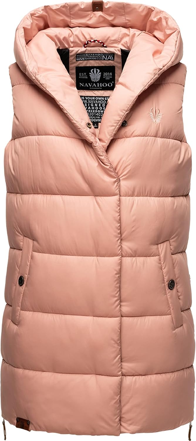 Navahoo warme Damen Winter Steppweste lang mit Kapuze Madilynaa XS-XXL M Rose, M Rose