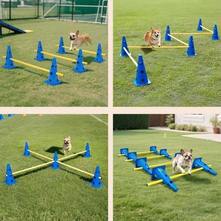Agility Set Hunde Klein Cavaletti Hunde Steckhürdenset, Sports Steckhürdenset 10 Kegel + 5 Stangen,