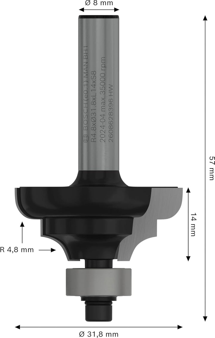Bosch Professional 1x Kantenformfräser Standard for Wood (für Holz, Radius 4.8mm, Breite 9.6mm, Arbe