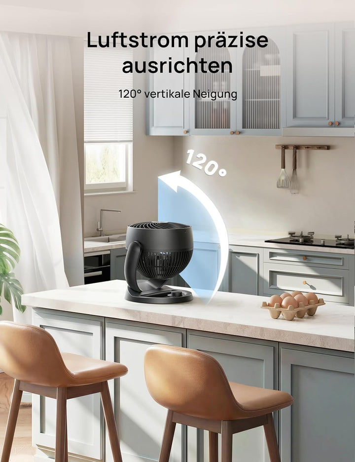 Dreo 28dB leiser Tischventilator, 30cm hoher Ventilator mit Kühlung, 3 Geschwindigkeiten 21m Luftstr