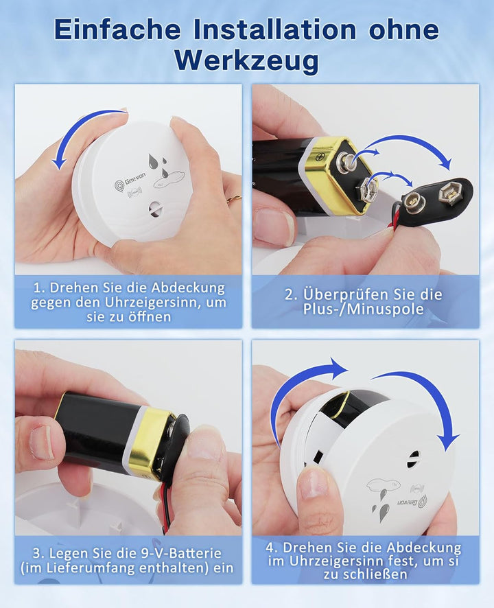 Geevon 6 Pack Wassermelder, 100dB Wassersensor Alarm Flut-Detektor für Keller, Badezimmer, Waschküch