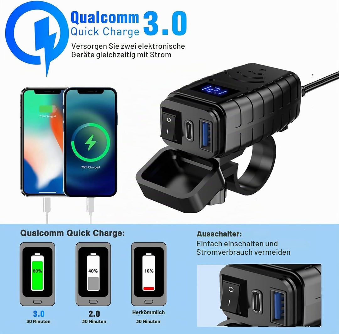 Lhdfyqt Dual-USB Motorrad Telefon Ladegerät, Motorrad USB Ladegerät, Schnelltrenner SAE zu USB Adapt