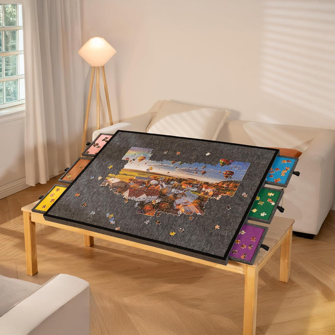 Tektalk klappbarer Puzzletisch mit Abdeckung, 3-Kippwinkel-Puzzleplateau, leichtes tragbares Filzpuz