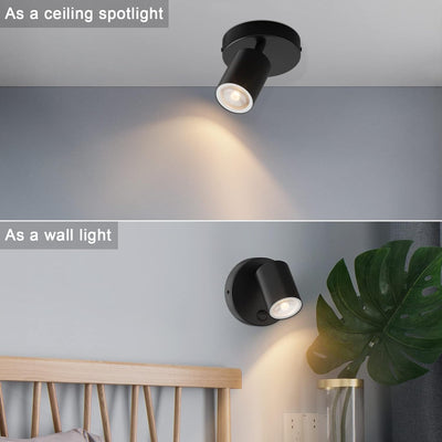 Klighten 2 Stück Wandleuchte Innen, GU10 Schwarz, 350° Wandstrahler Spot Drehbar Wandlampe mit Taste