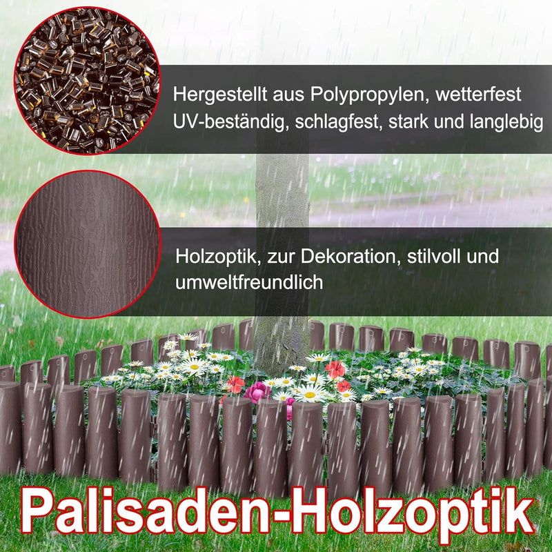 NAIZY Rasenkante Kunststoff Beeteinfassung Gartenpalisade mit Holz Optik Beetumrandung Rasenkante Ra