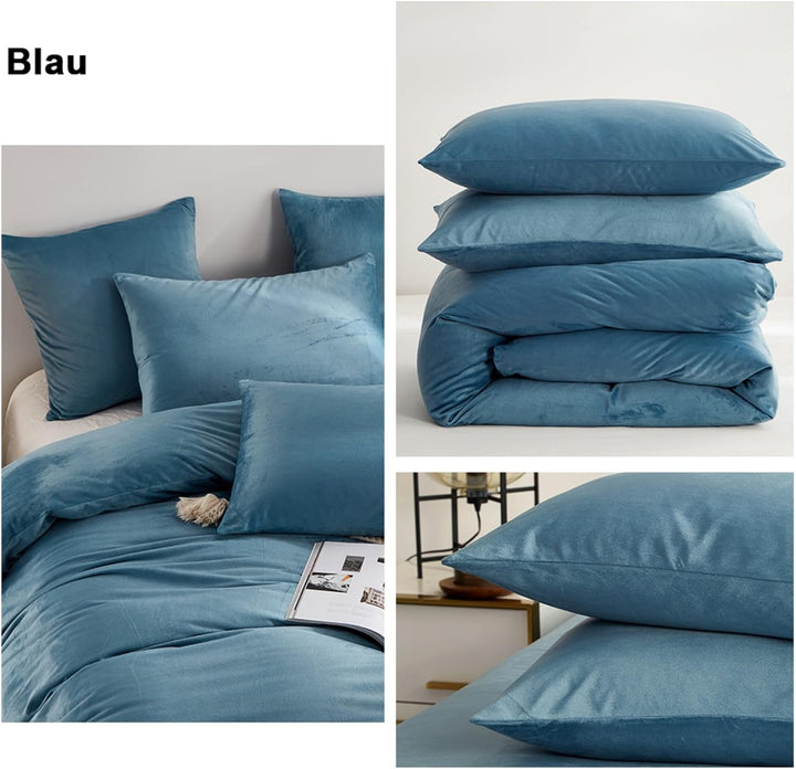 Freyamy Samt Biber Warme Bettwäsche 135x200cm Blau Flauschige Flanell Winterbettwäsche Coral Fleece