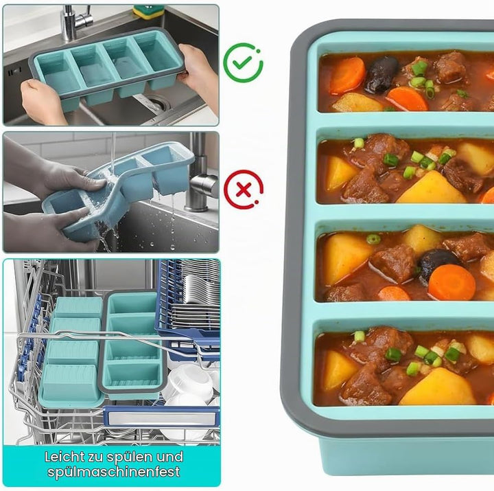 2Stück Suppen Einfrieren Behälter, Silikon Gefrierform Suppe mit Deckel 4 Gitter, 250ml Silikon Gefr