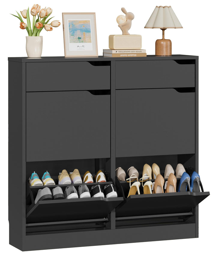 IRONCK Schuhschrank mit 4 Klappen, Schuhkipper Schmal mit 2 Schubladen, freistehendes Schuhregal, Sc