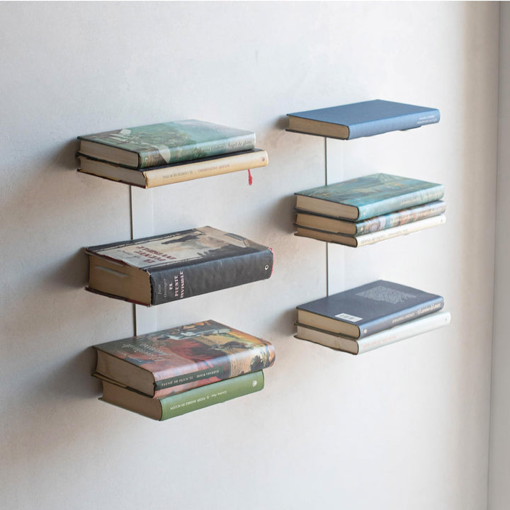 MILUKA Set 2 Unsichtbare Bücherregal Wand 35 cm | Wandregal Weiss Metall mit 3 Schwebenden Regalen f