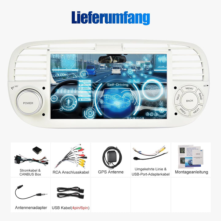 ESSGOO 4+64G Wireless Autoradio mit Carplay und Android Auto Für FIAT 500 2007-2015, Android 14 Auto