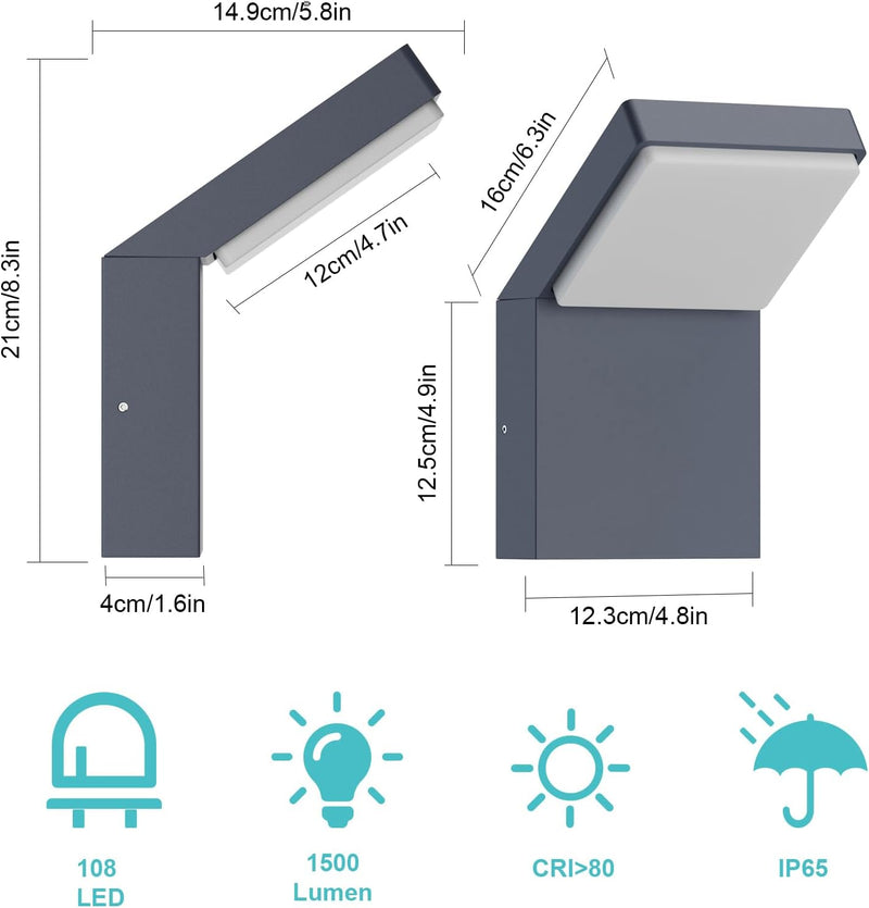 Klighten 24W LED Wandleuchte Aussen Innen, Wasserdicht IP54 Aussenlampe Aussenleuchte Wand Modern Wa