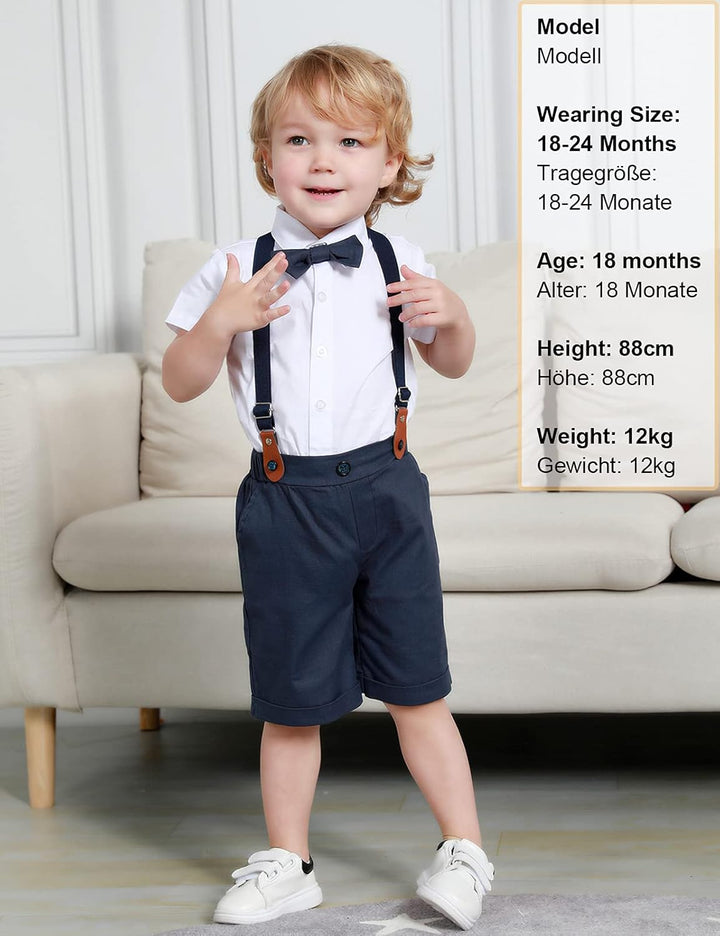 mintgreen Baby Jungen Anzüge, Neugeborenes Hemd Hose Taufe Gentleman Outfit Kurzarm Passen mit Strap