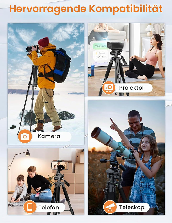 JOILCAN Kamerastativ für Canon Nikon, DSLR-Stativ, Kamerastativ mit Universal-Handyhalterung 74.5inc