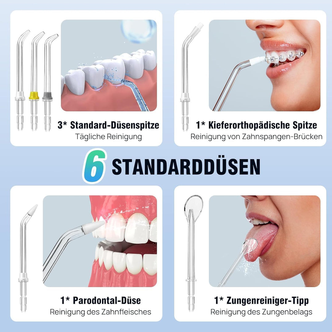Munddusche Zahnpflege 320ML Wasser Flosser 3 Modi 6 Düsen Oral Irrigator Dental IPX6 Wasserdicht Zah