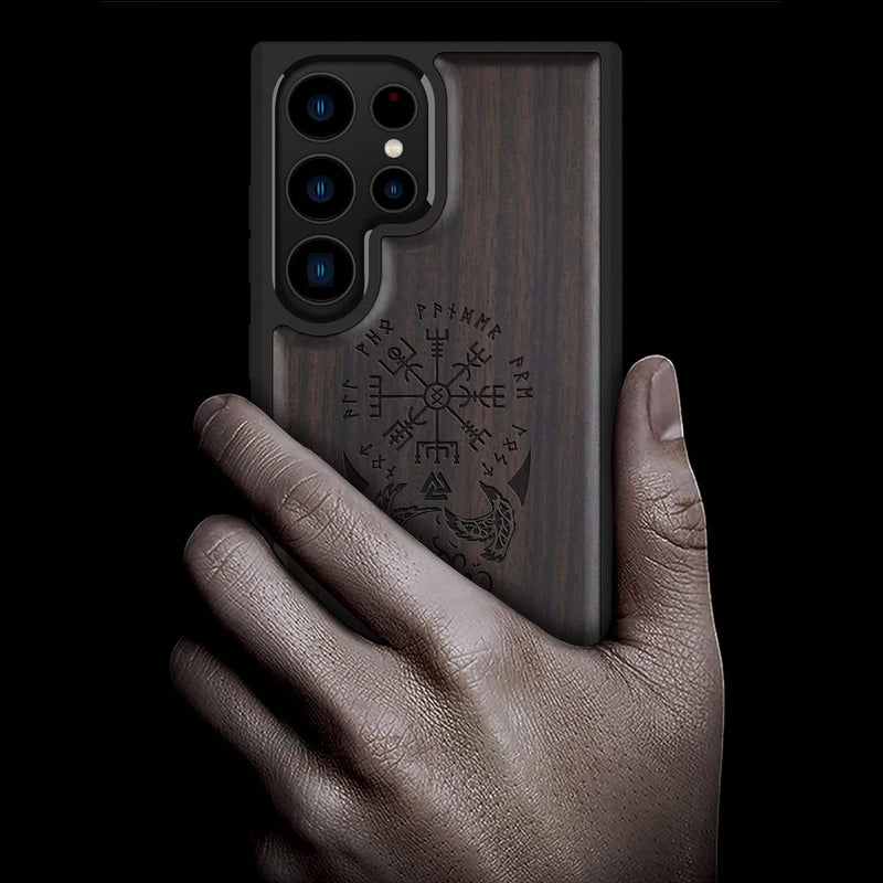 Carveit Handyhülle für Galaxy S23 Ultra Case [Holz und TPU Silikon Hybrid hülle] Stossfeste Stosssta