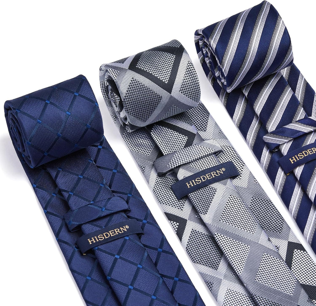 HISDERN Los 3 Stck Herren Krawatte Klassisch Elegante Krawatten und Einstecktuch Seidenkrawatte Set