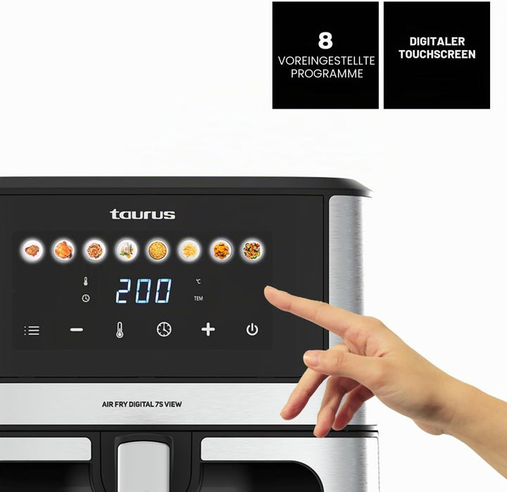 Taurus – Heissluftfritteuse Air Fry Digital 7S View, 1600W, 6,5L, 8 Programme, Touchscreen, Signalto