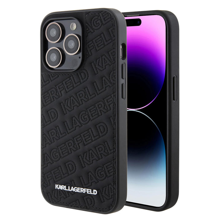 Karl Lagerfeld Gestepptes Karl Muster Hartschale für iPhone 15 Pro (Schwarz), Schwarz
