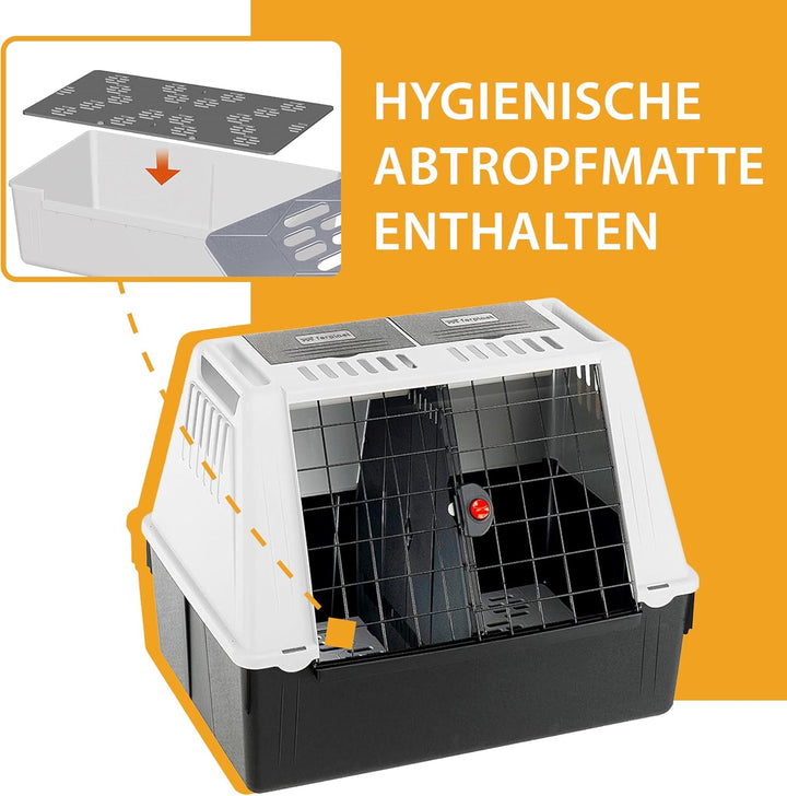 Ferplast Hundebox Auto Atlas CAR 100, Ablagefach, Doppelte Schiebeöffnung mit Sicherheitshaken, Abtr
