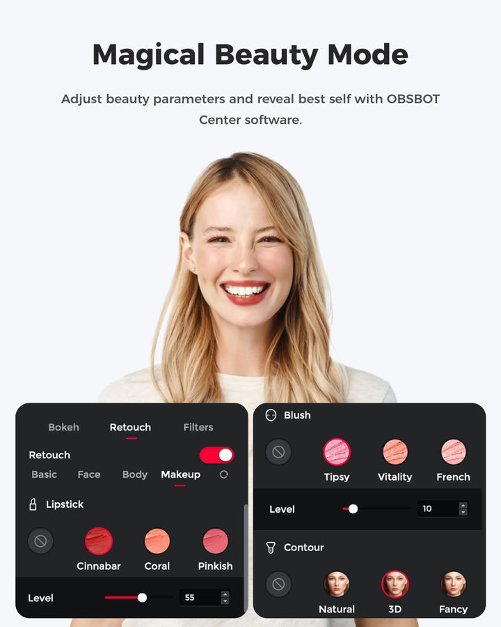 OBSBOT Meet 2-4K Webcam & Ausziehbares Stativ,für PC mit 1/2" Sensor, KI Framing& Autofokus, Beauty-
