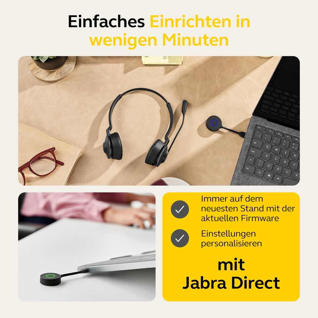 Jabra Engage 55 Schnurloses Stereo-Headset mit Link 400 USB-C DECT-Adapter - Mikrofon mit Geräuschun