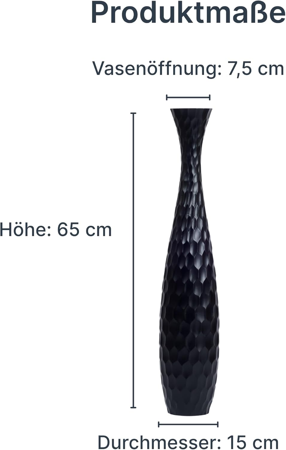 Leewadee Grosse Bodenvase für Dekozweige hohe Standvase Design Holzvase, Holz, 90 cm, Schwarz 90 cm