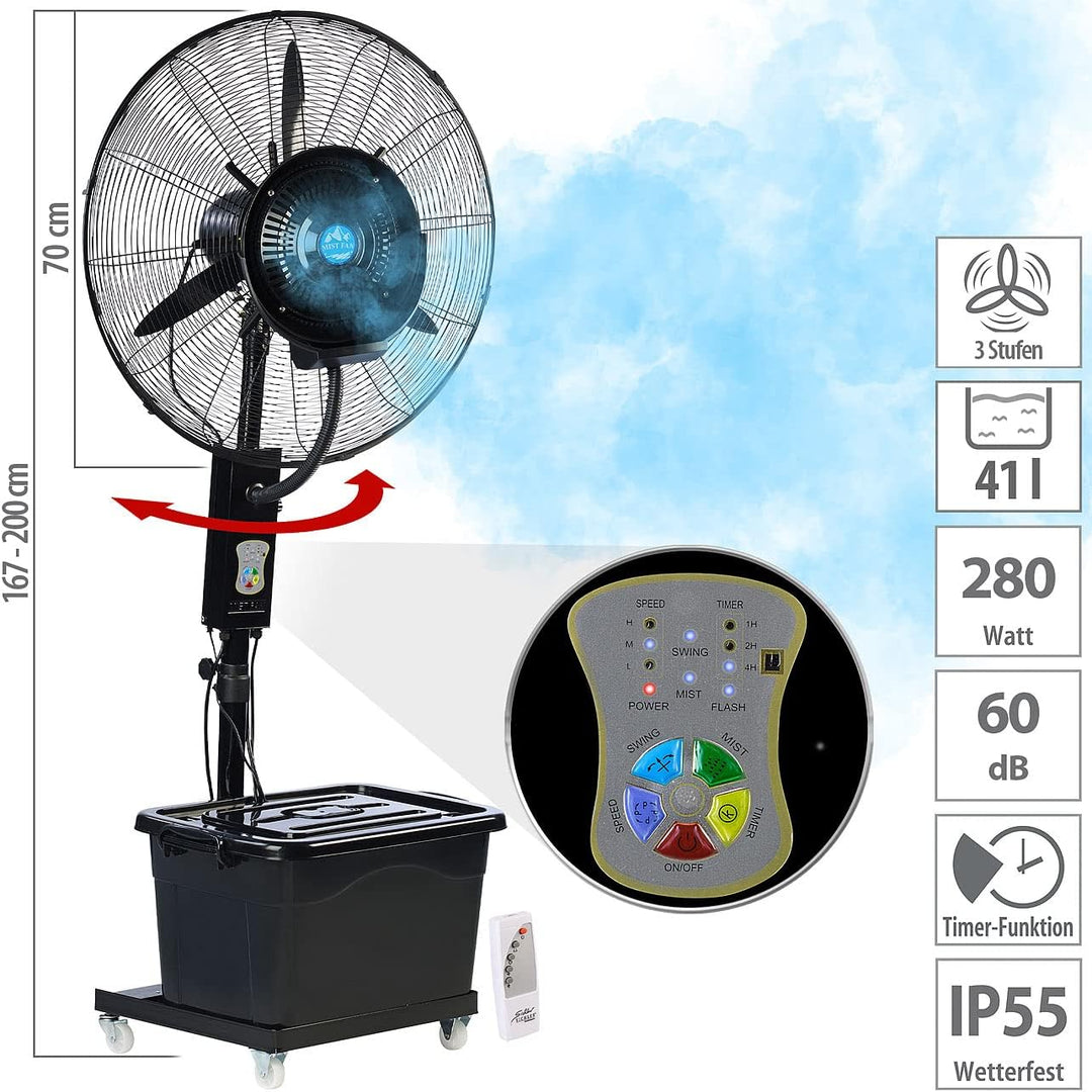 Sichler Haushaltsgeräte Ventilator mit Wasser: Profi-Aussen-Standventilator mit Sprühnebelfunktion,
