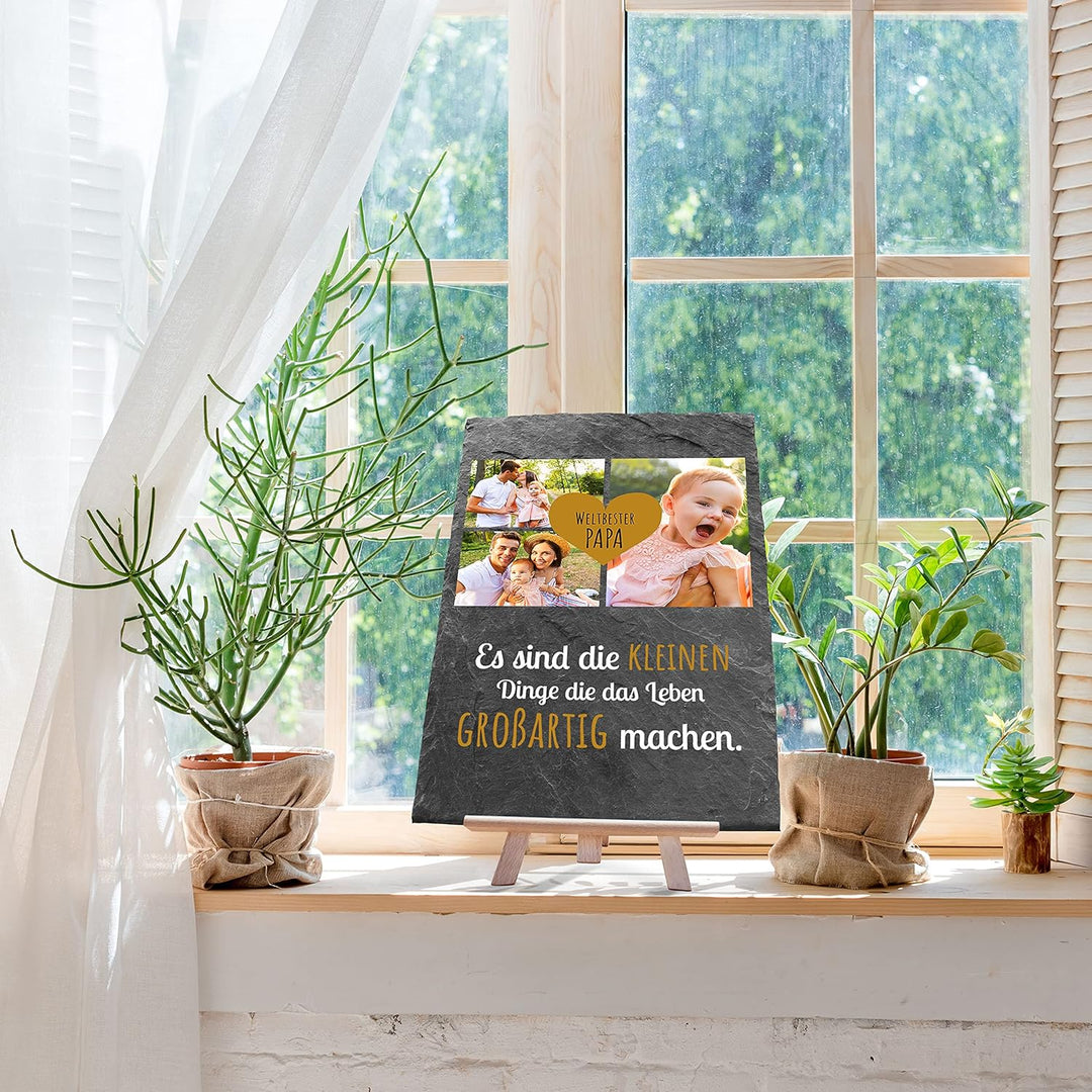 wandmotiv24 Schiefertafel Bester Papa, Personalisiert mit Ihren Farbfotos, Aufstellschild 3 Motive i