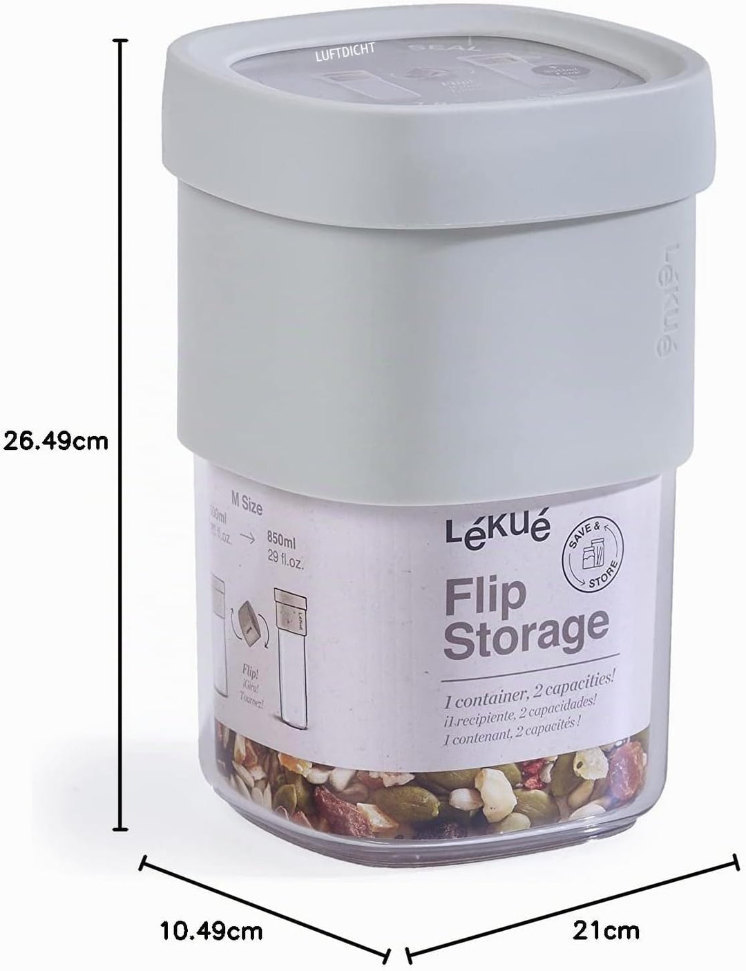Lékué Vorratsdosen Flip Storage Set, Grün, LM Set L/M Grün, Set L/M Grün