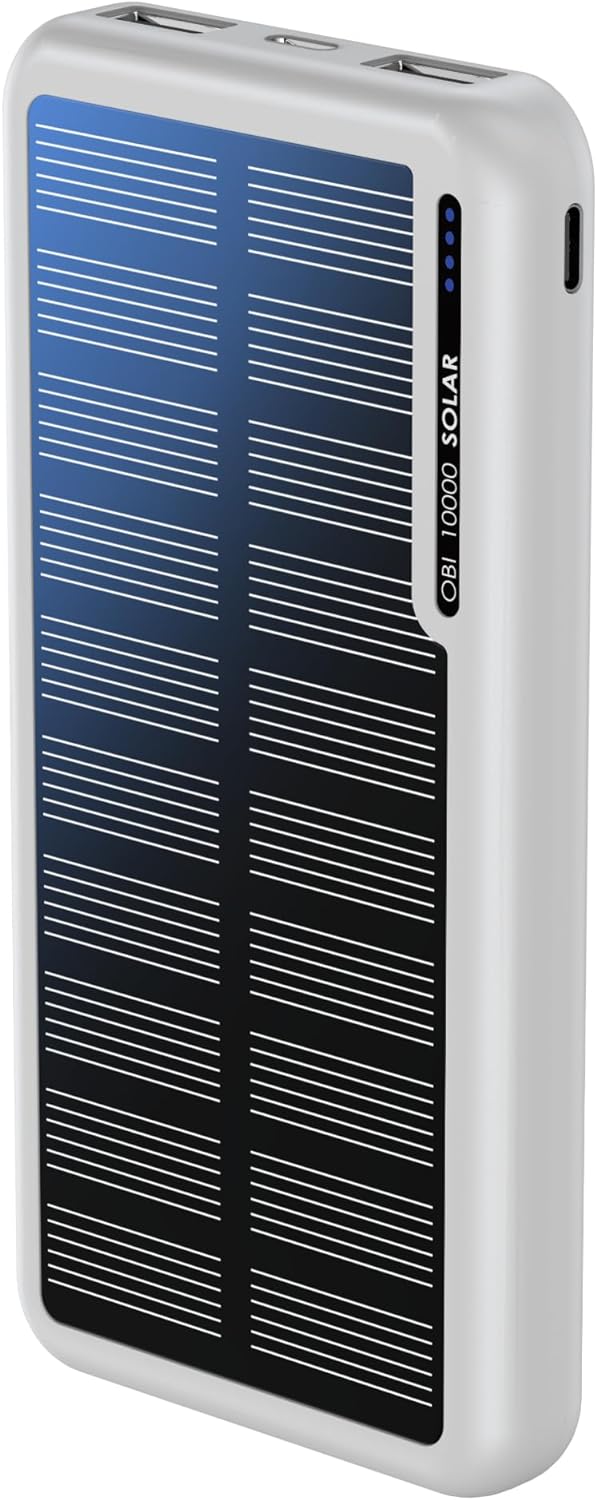 Boompods Obi Solar 10000mAh Solar Powerbank - Ladegerät mit Schnellladefunktion, Hochleistungs-Akku,