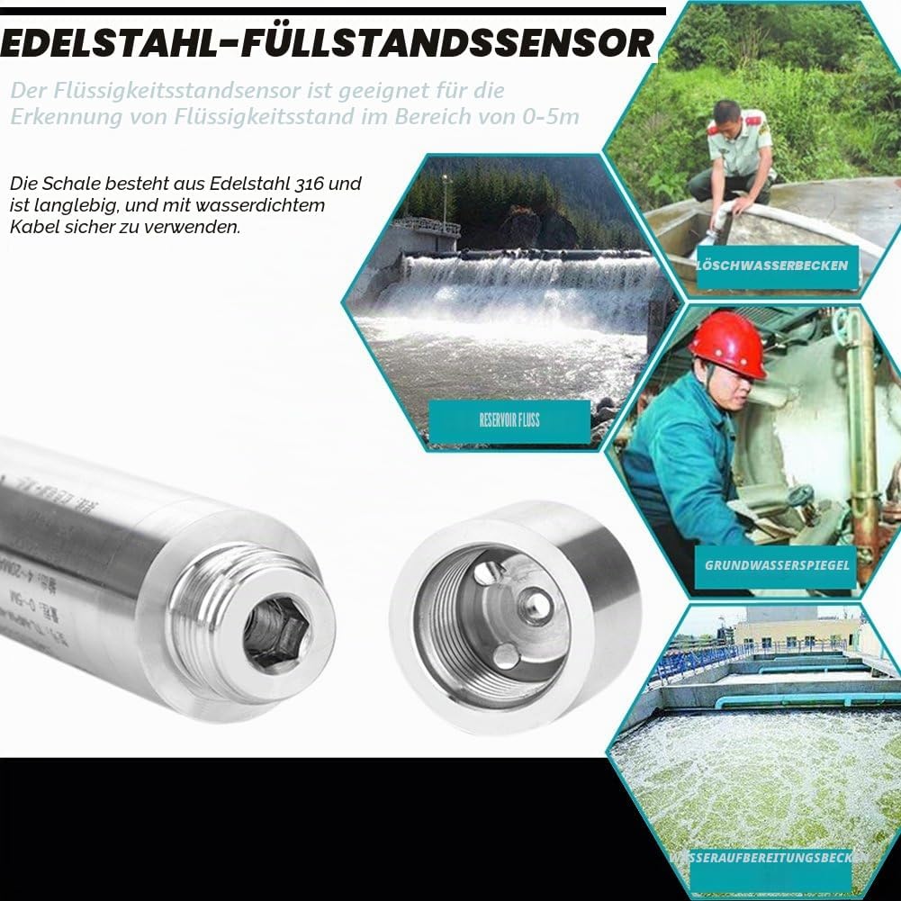 DC-24V 4-20mA Füllstandssensor Flüssiger Wasserspiegel Sensor Einwurf-Art Entdeckung von 0-5m