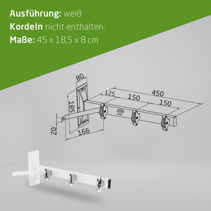 AMIG - Seitlicher Wäscheständer Modell 3 aus Edelstahl, Finish in Weiss, mit sechs Spulen und DREI S