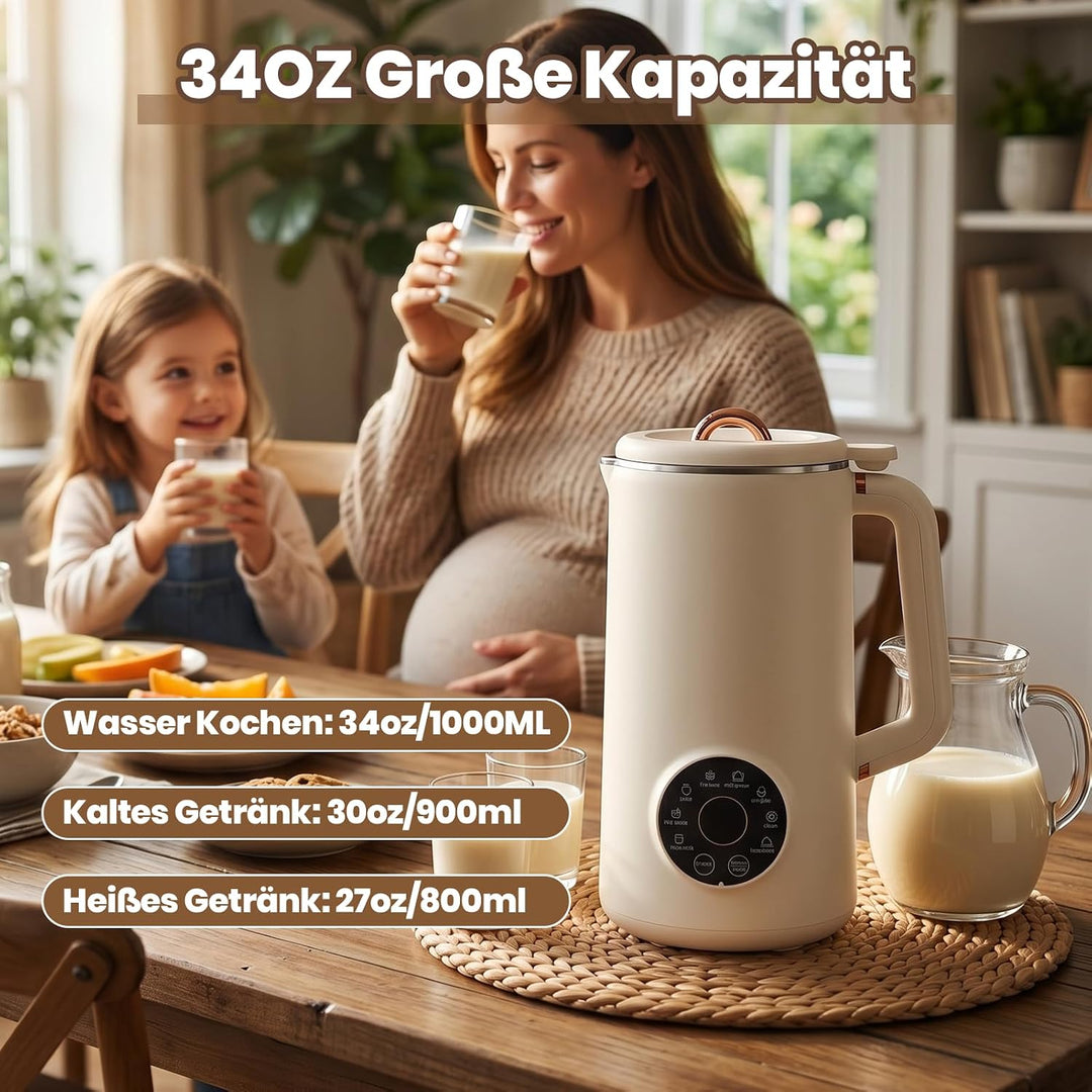 8 in 1 Nussmilchmaschine, 1000ML Multifunktional Automatische Pflanzenmilchbereiter mit 10 Klingen u