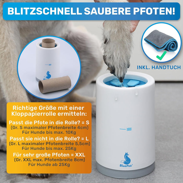 BluePet PfotenBlitz Pfotenreiniger für Hunde | Entfernt Dreck & Schmutz von Hundepfoten | Inkl. Mikr