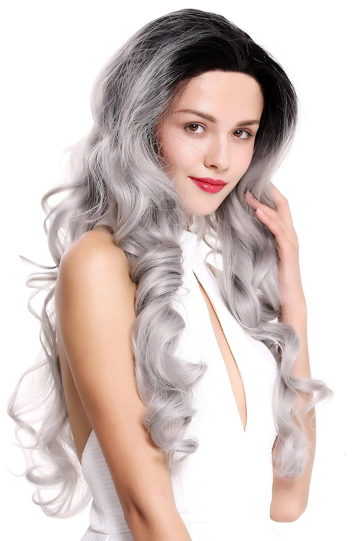 WIG ME UP - LS-010-LF-1BT0906-dye Perücke Damenperücke Lace-Front Lang leicht gelockt Ombre Schwarz