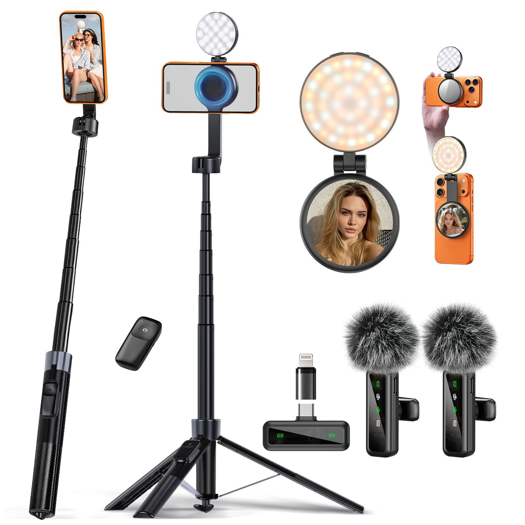 yAyusi 3-in-1 Magnetisches Vlogging-Kit, Influencer Zubehör, Magnetisches Stativ/Mikrofon/Fernbedien