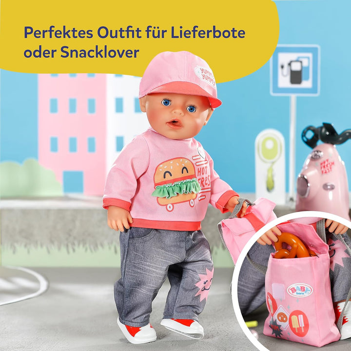 Baby Born Snack Shop Outfit mit Cap, Schuhen und Rucksack für 43cm Puppen