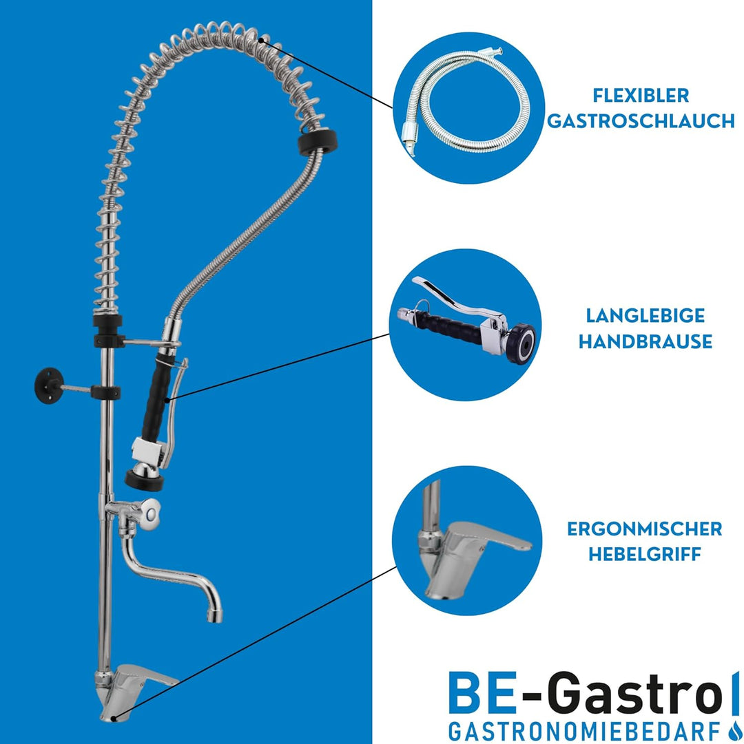 BE-GASTRO I Profi Gastro Geschirrbrause Einloch "Premium" Hebelgriff inkl. Wasserhahn, Mischbatterie