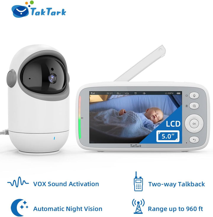 TakTark Babyphone mit Kamera, 5'' Babyfon mit Kamera 720P IPS Video Baby Monitor with Camera mit Rot