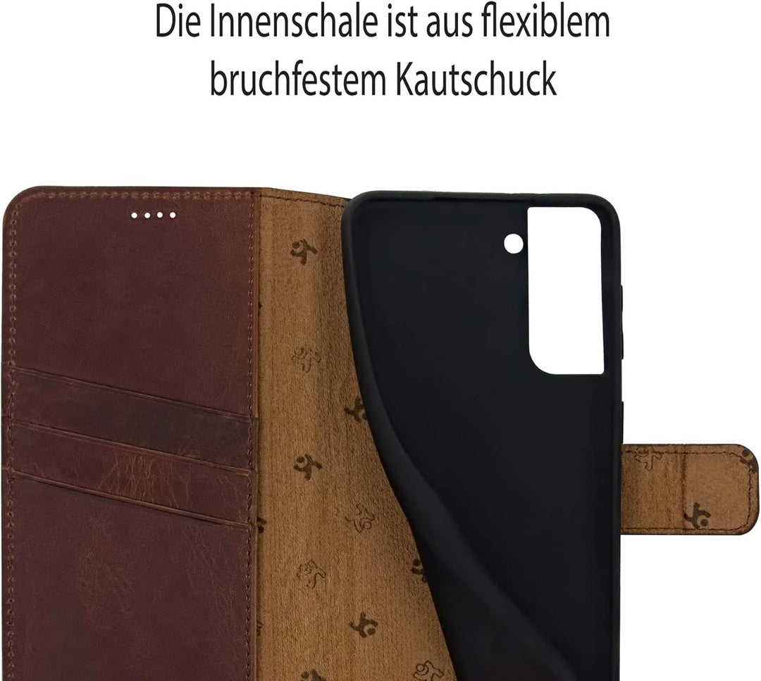 Suncase Book-Style Hülle kompatibel mit Samsung Galaxy S22 5G Leder Tasche (Slim-Fit) Lederhülle Han