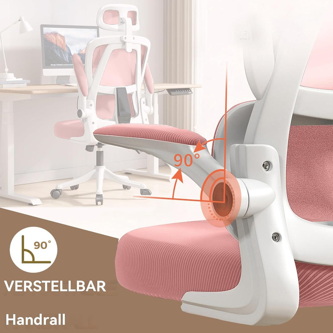 Ergonomischer Bürostuhl - Pink | Höhenverstellbarer Schreibtischstuhl mit Hochrücken,Mesh und Lenden