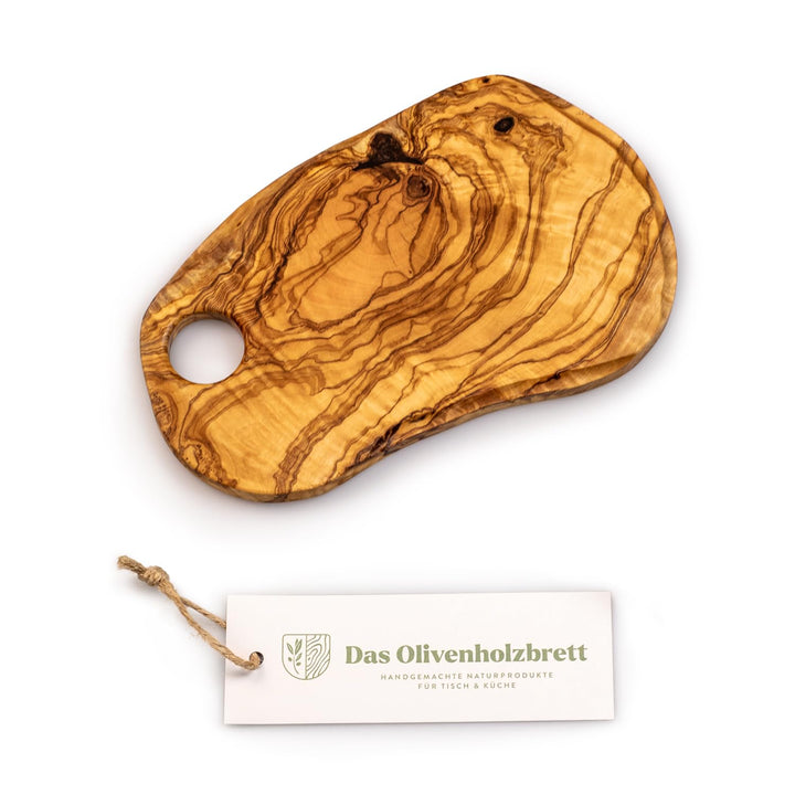 DAS OLIVENHOLZBRETT® Schneidebrett Olivenholz, / Frühstücksbrett/Brotzeitbrett aus Holz, mit etwas R