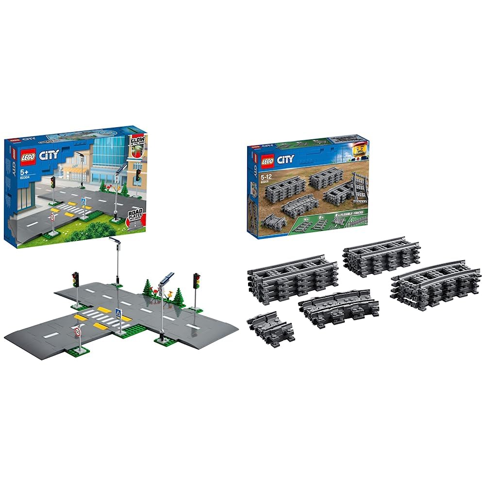 LEGO 60304 City Strassenkreuzung mit Ampeln, Bauset mit im Dunkeln leuchtenden Steinen &amp; 60205 City
